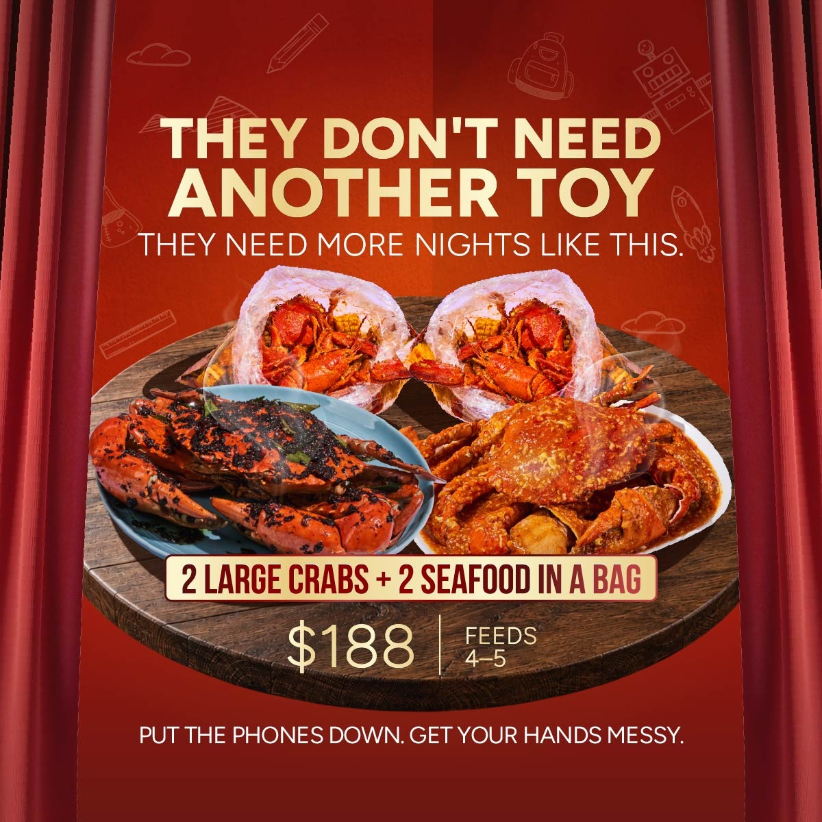 Big Family Seafood Feast — 2 Large Crabs + 2 Seafood in a Bag $188